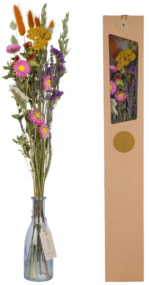 Fleurs séchées avec vase dans une boîte cadeau – Multi