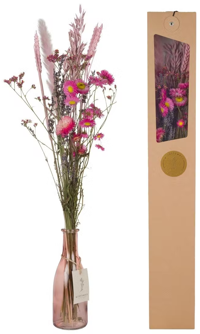 Droogbloemen met vaas in geschenkdoos – Roze