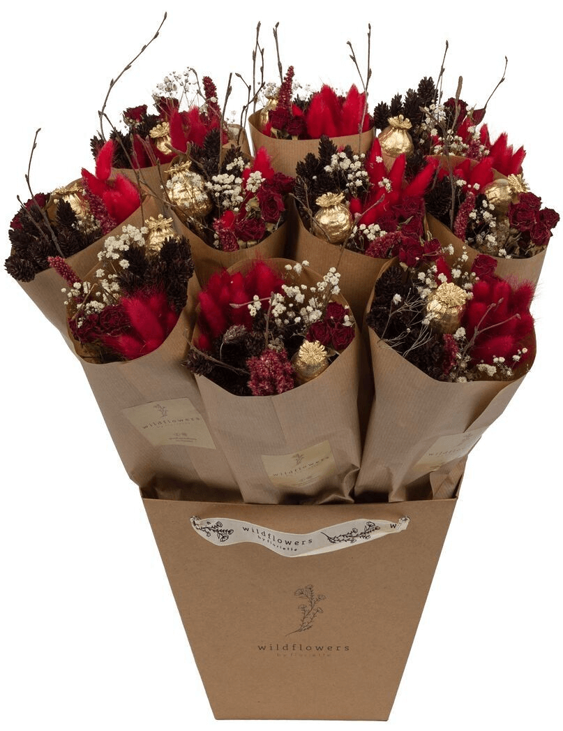 Bouquet sec de fleurs des champs Market More – Rouge écarlate